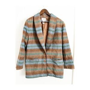 Vintage Casual Corner Wool Blend Striped Blazer Coat Brown 6/ Medium